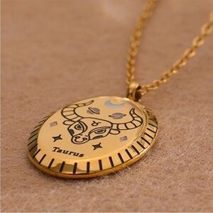 TAURUS New 18k Gold Plated TAURUS Sign Oval Pendant Chain Necklace Astrology